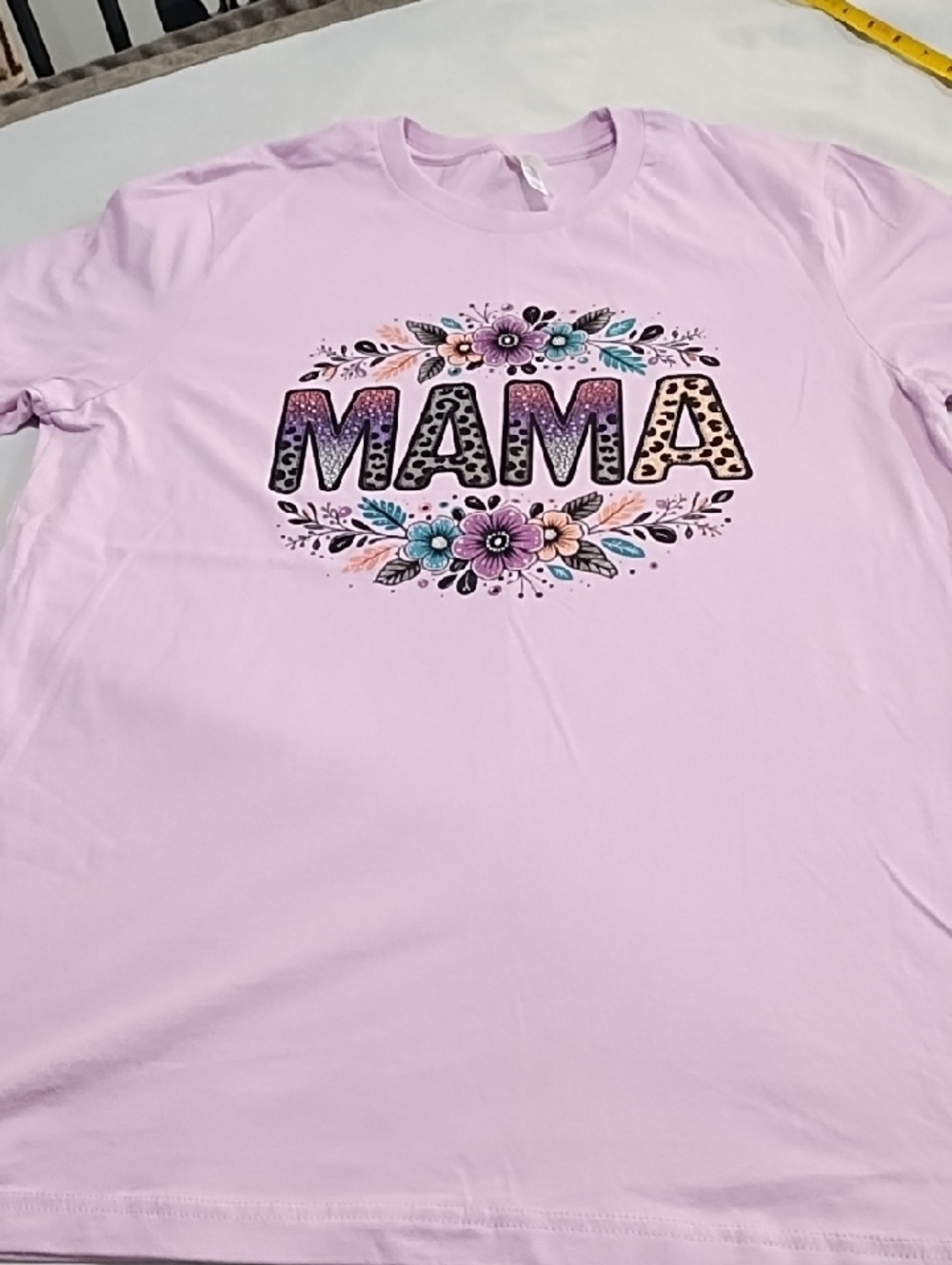 2 Bella Canvas Light Pink And Lilac "MAMA" Floral Leopard Tee Large